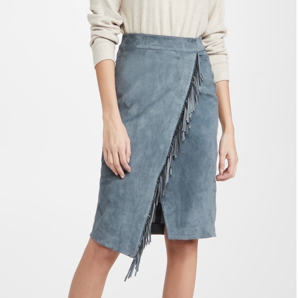 Veronica Beard Sanoe Lambskin Leather Fringe Skirt Knee Length Blue Casual